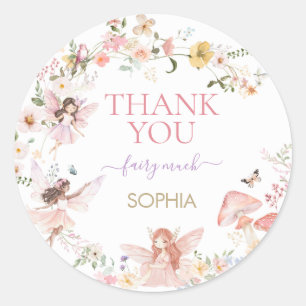 Floral Fairy First Birthday Party Classic Round Sticker