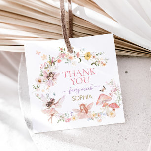 Floral Fairy First Birthday Party Square Favour Tags