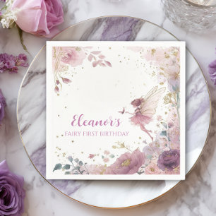Floral Fairy First Birthday Personalised Napkin
