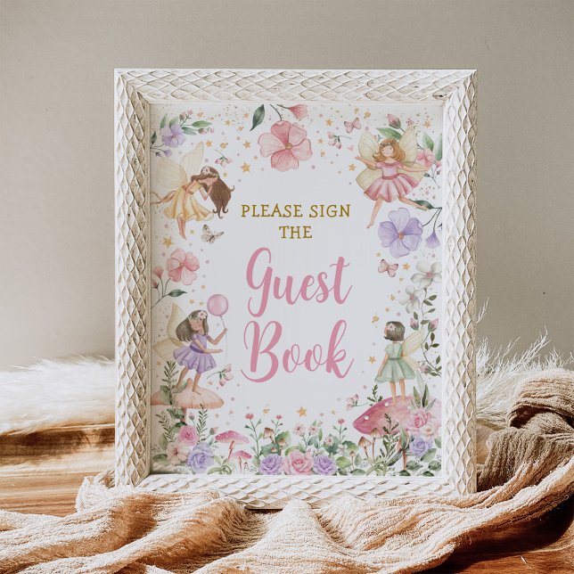 Floral Fairy Garden Birthday Guest Book Sign (Creator Uploaded)