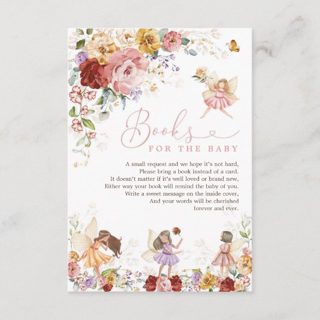 Floral Fairy Garden Party Books for Baby Shower Enclosure Card (Front)