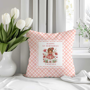Floral Fairy Girl Blush Pastel Birthday Pillow Gif