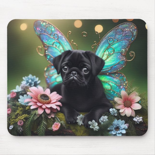 Floral Fairy Pug Puppy Mousepad (Front)