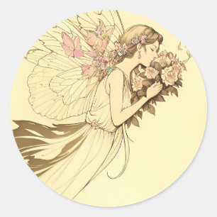 Floral Fairy soft vintage fae Classic Round Sticker