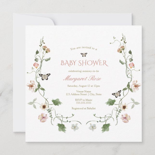 Floral Fairytale Garden Baby Shower Invitation (Front)