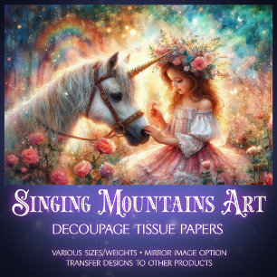 Floral Fairytale Girl and Unicorn Decoupage  Tissue Paper