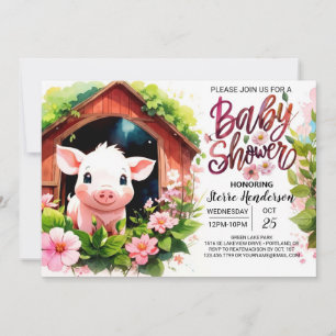Floral Fairytale Piglet Baby Shower Invitation