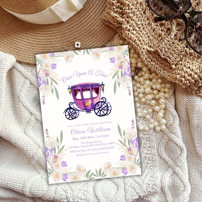 Floral Fairytale Princess Carriage Baby Shower  Invitation (Floral Fairytale Princess Carriage Baby Shower Invitation)