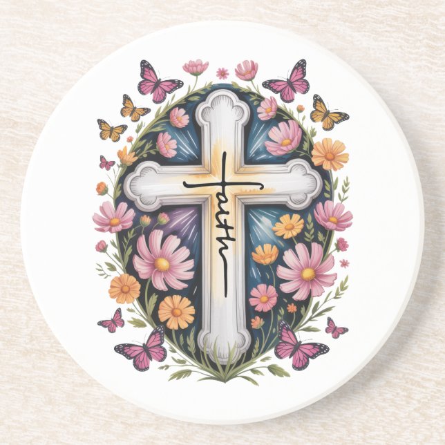 Floral Faith Cross  Coaster (Front)