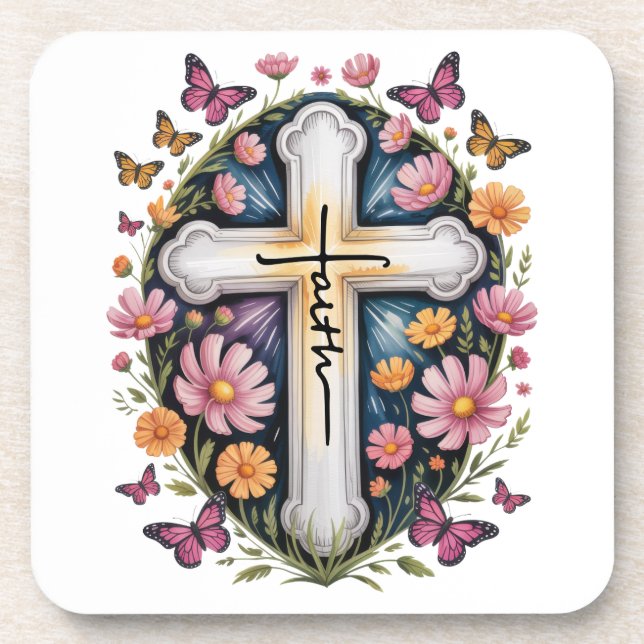 Floral Faith Cross  Coaster (Front)