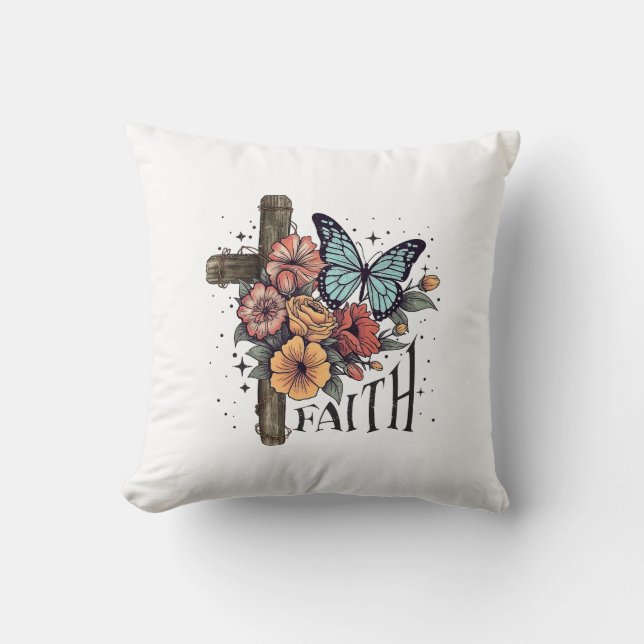Floral Faith Cross Cushion (Front)