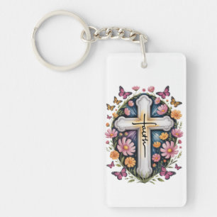 Floral Faith Cross Key Ring