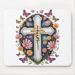 Floral Faith Cross  Mouse Pad