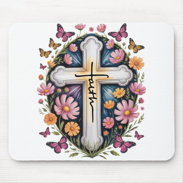 Floral Faith Cross  Mouse Pad (Front)