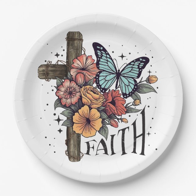 Floral Faith Cross Paper Plate (Front)