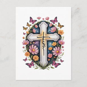 Floral Faith Cross  Postcard