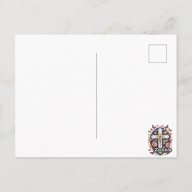 Floral Faith Cross  Postcard (Back)
