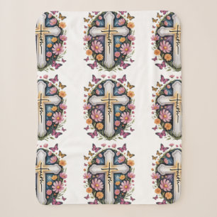 Floral Faith Cross Sherpa Blanket