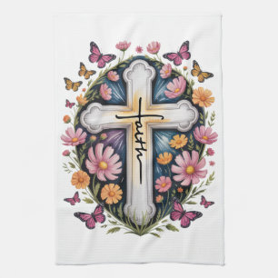 Floral Faith Cross Tea Towel
