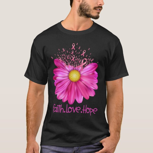 Floral Faith Love Hope Breast Cancer Awareness T-Shirt (Front)