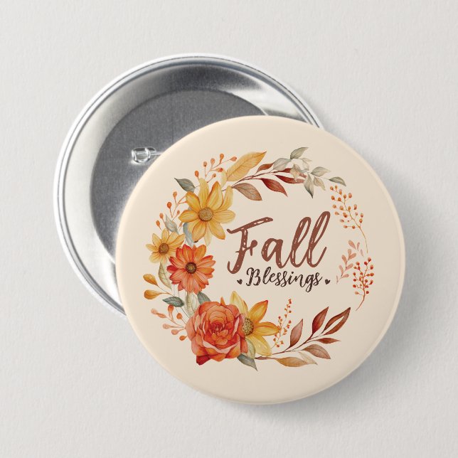 Floral Fall Blessings 7.5 Cm Round Badge (Front & Back)