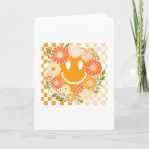 Floral Fall Checkered Smile Face Halloween Thanksg Card