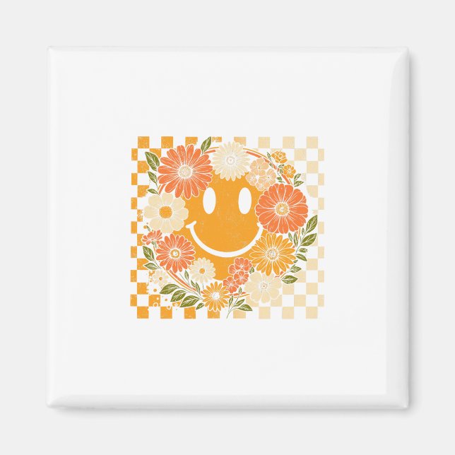Floral Fall Checkered Smile Face Halloween Thanksg Magnet (Front)