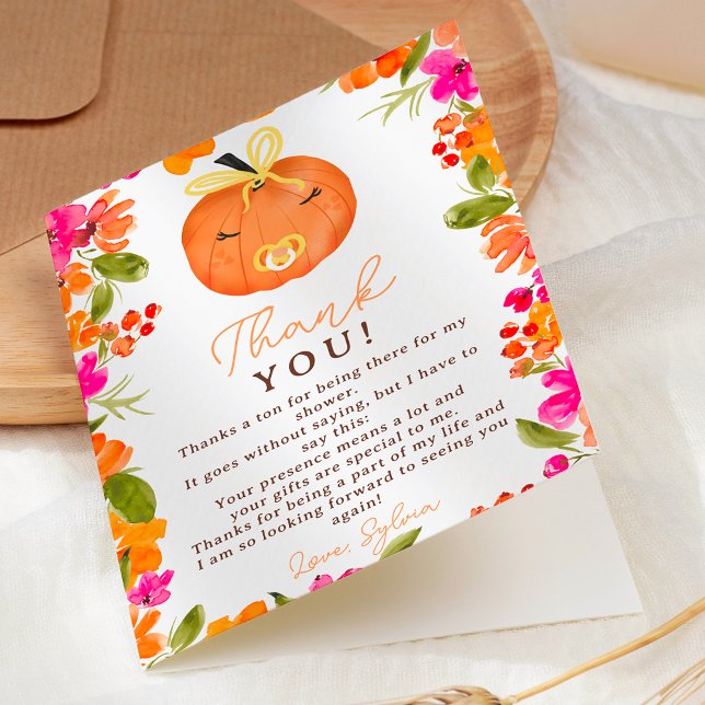 Floral Fall cute little pumpkin baby shower Thank You Card (Floral Fall cute little pumpkin baby shower Thank You Card)