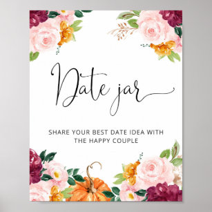 Floral fall date night ideas. Date jar bridal game Poster