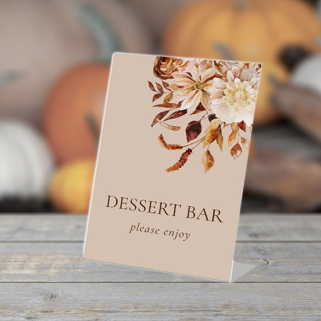 Floral Fall Dessert Bar Pedestal Sign (Floral Fall Watercolor Wedding Dessert Bar Pedestal Sign by Painted Paperie
)