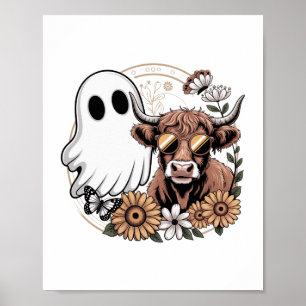 Floral Fall Highland Cow Ghost Poster