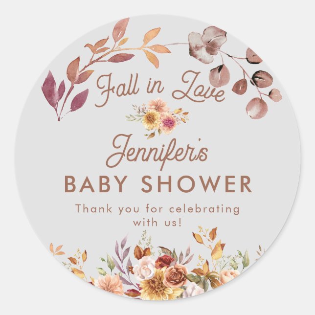 Floral Fall in Love Baby Shower Favour Classic Round Sticker (Front)