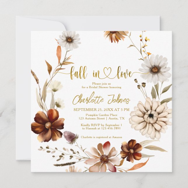 Floral Fall In Love Boho Wreath Bridal Shower Invitation (Front)