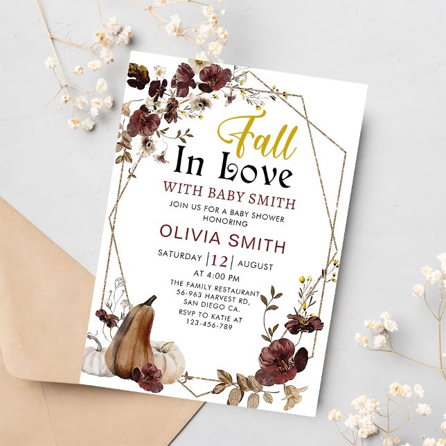 Floral Fall in Love Pumpkin Baby Shower  Invitation (Creator Uploaded)