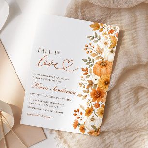 Floral Fall in Love Pumpkin Bridal Shower Invitation