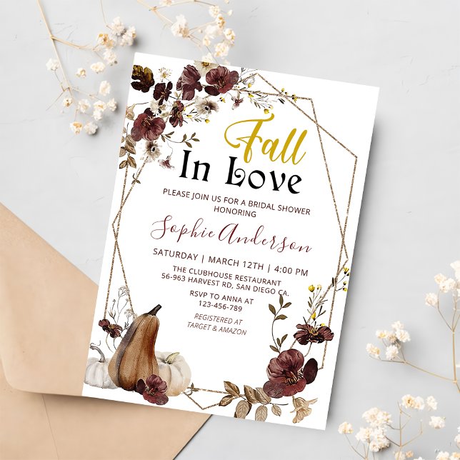 Floral Fall in Love Pumpkin Bridal Shower  Invitation (Creator Uploaded)