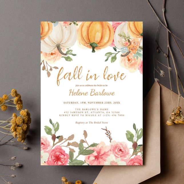 Floral Fall In Love Pumpkin Bridal Shower Invitation (Floral Fall In Love Pumpkin Bridal Shower Invitation)