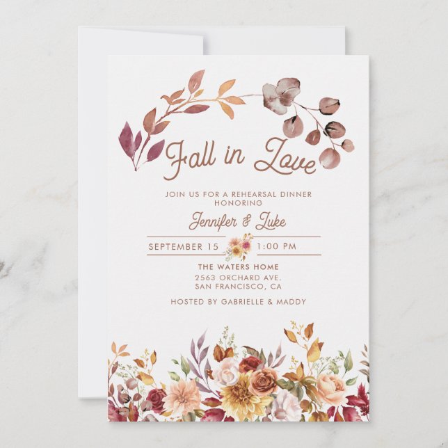 Floral Fall in Love Rehearsal Dinner Invitation (Front)