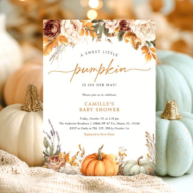 Floral Fall Little Pumpkin Baby Shower Invitation (Creator Uploaded)