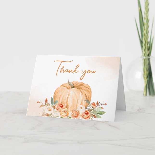 Floral Fall Little Pumpkin Baby Shower Thank You Card (Front)