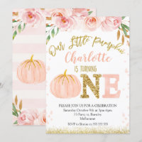 Floral Fall Little Pumpkin Birthday Invitation