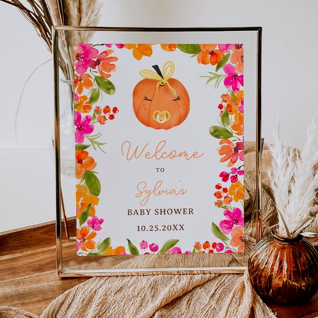 Floral Fall little pumpkin welcome baby shower Poster (Floral Fall little pumpkin welcome baby shower Poster)