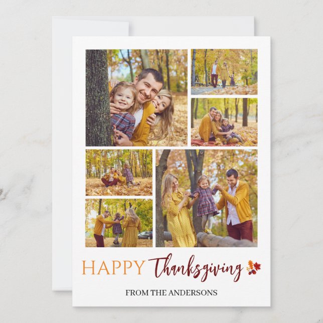 Floral Fall Modern Happy thanksgiving family photo Holiday Card (Front)