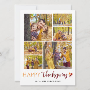 Floral Fall Modern Happy thanksgiving family photo Holiday Card
