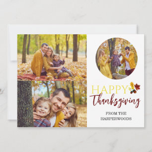 Floral Fall Modern Happy thanksgiving family photo Holiday Card