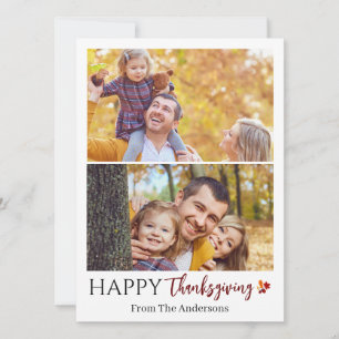 Floral Fall Modern Happy thanksgiving family photo Holiday Card