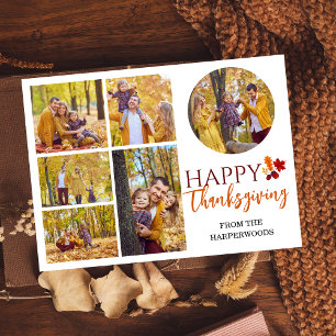 Floral Fall Modern Happy thanksgiving family photo Holiday Card