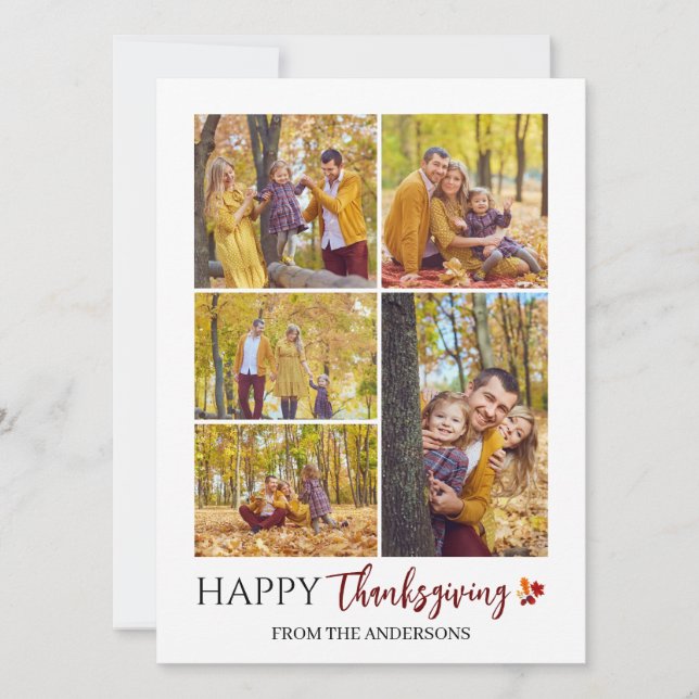 Floral Fall Modern Happy thanksgiving family photo Holiday Card (Front)