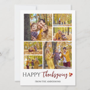Floral Fall Modern Happy thanksgiving family photo Holiday Card