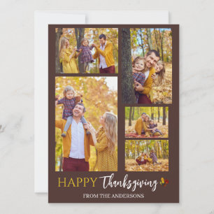 Floral Fall Modern Happy thanksgiving family photo Holiday Card
